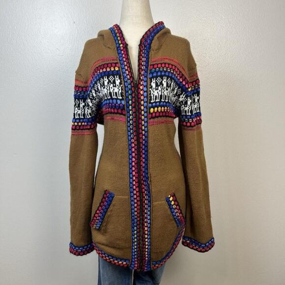 Alpaca Connection Peruvian Zip Up Hoodie Sweater XL Multicolor Boho Womens - Picture 2 of 11